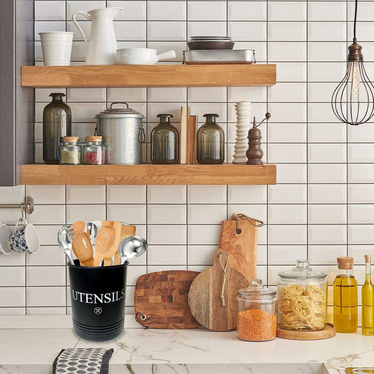 Large Black Kitchen Utensil Holder - Stainless Steel Cooking Utensil Crock & Countertop Organizer, Extra Large Metal Spatula Holder for Countertop Decor