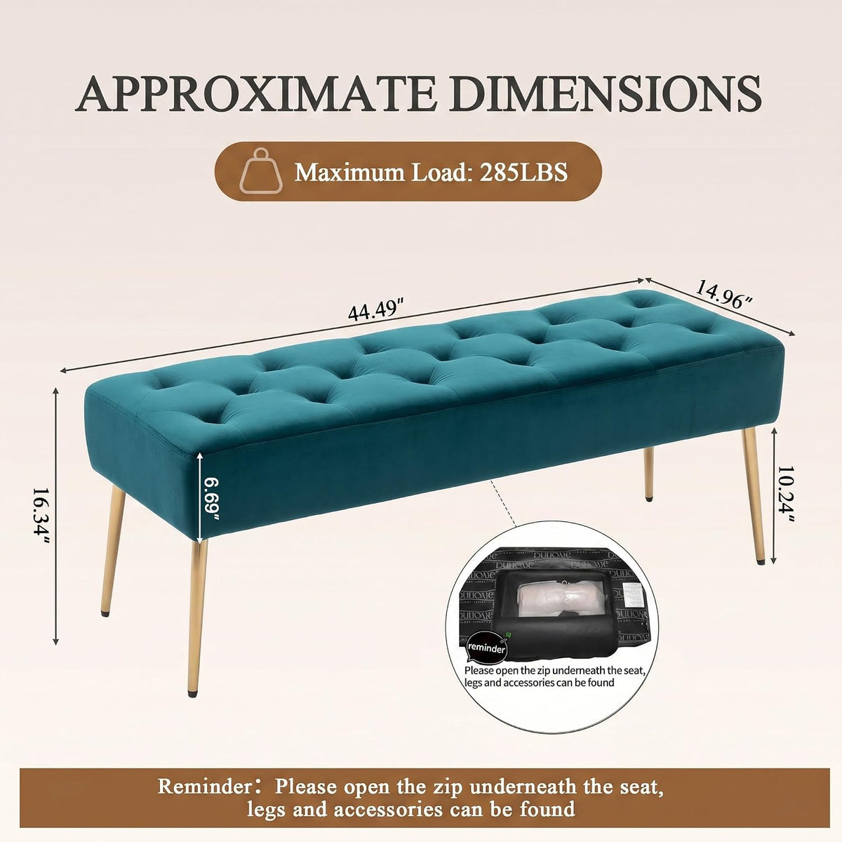 Modern Velvet Bench Ottoman, Upholstered Bedroom Benches