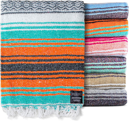 Authentic Mexican Blanket – Handwoven Falsa Serape Throw – Beach, Camping, Picnic & Yoga Blanket – Lightweight Cotton Throw for Outdoor & Home – Mandarin, 50X70 In