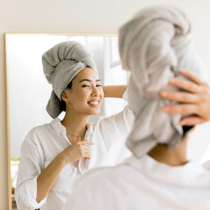 Hero Hair Towel – Ultra Soft Nanoweave™ Microfiber, Super Absorbent Quick Dry, Reduces Dry Time 50%, Anti-Frizz & Breakage, Secure Snug Strap, Large Wrap for All Hair Types - Luna Gray
