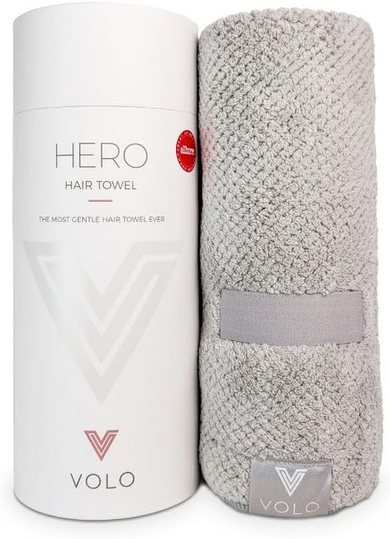 Hero Hair Towel – Ultra Soft Nanoweave™ Microfiber, Super Absorbent Quick Dry, Reduces Dry Time 50%, Anti-Frizz & Breakage, Secure Snug Strap, Large Wrap for All Hair Types - Luna Gray
