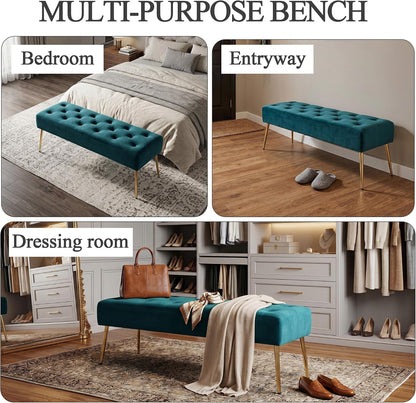 Modern Velvet Bench Ottoman, Upholstered Bedroom Benches
